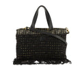 Fendi Fringe Convertible Zucca Black Canvas Satchel