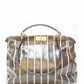 Fendi Peekaboo Striped Brown Eel Skin Leather Shoulder Bag