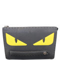 Fendi Roman Bugs Eyes Black Calfskin Leather Clutch