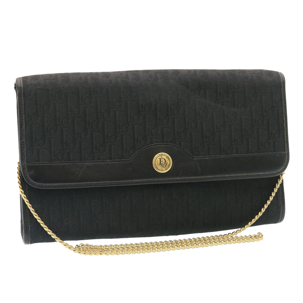 CHRISTIAN DIOR Trotter Canvas Chain Shoulder Bag Black Auth am1985g