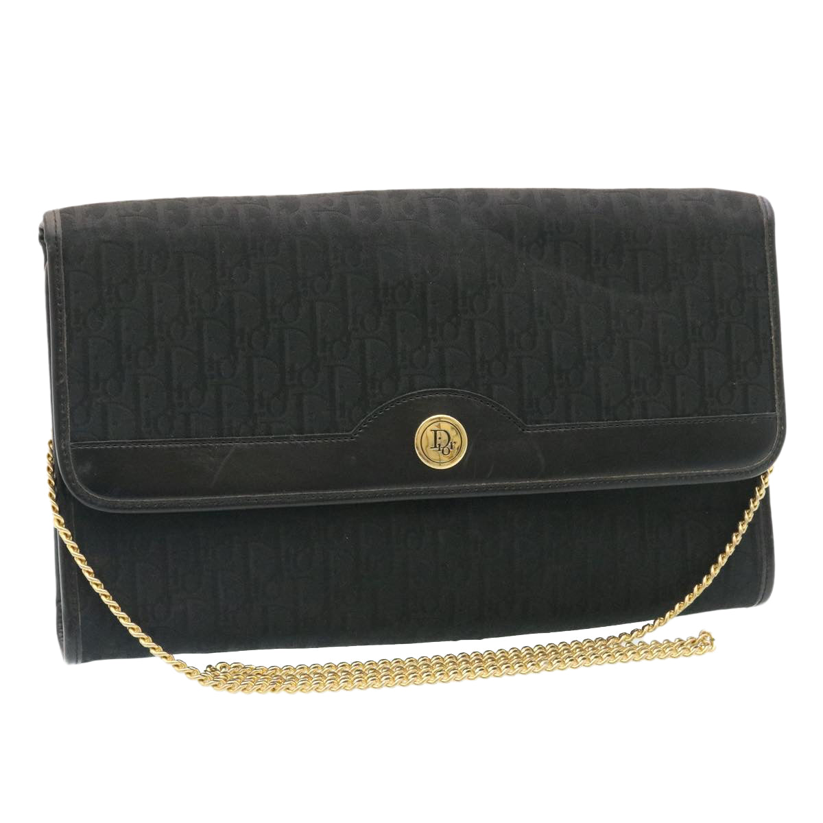 CHRISTIAN DIOR Trotter Canvas Chain Shoulder Bag Black Auth am1985g