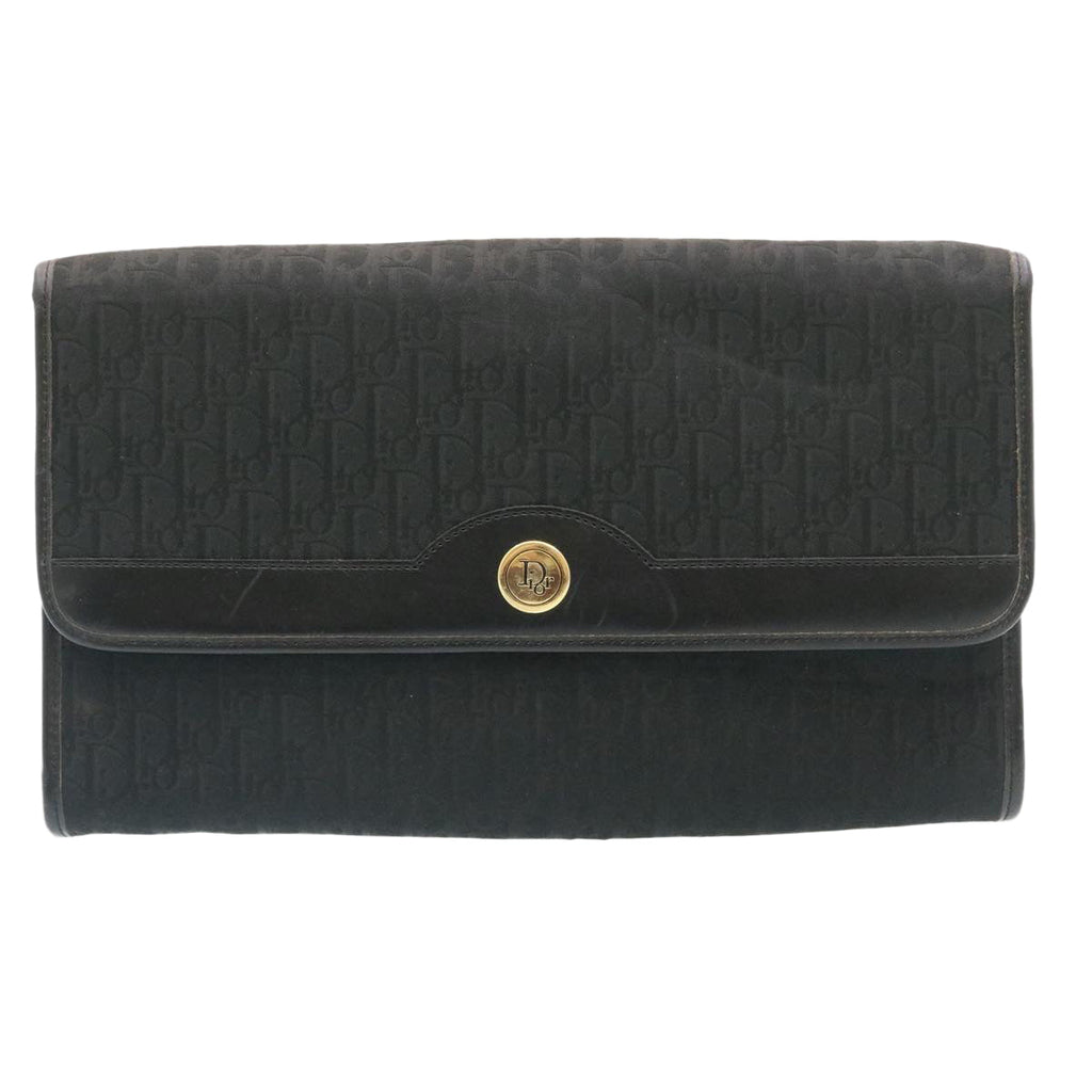 CHRISTIAN DIOR Trotter Canvas Chain Shoulder Bag Black Auth am1985g