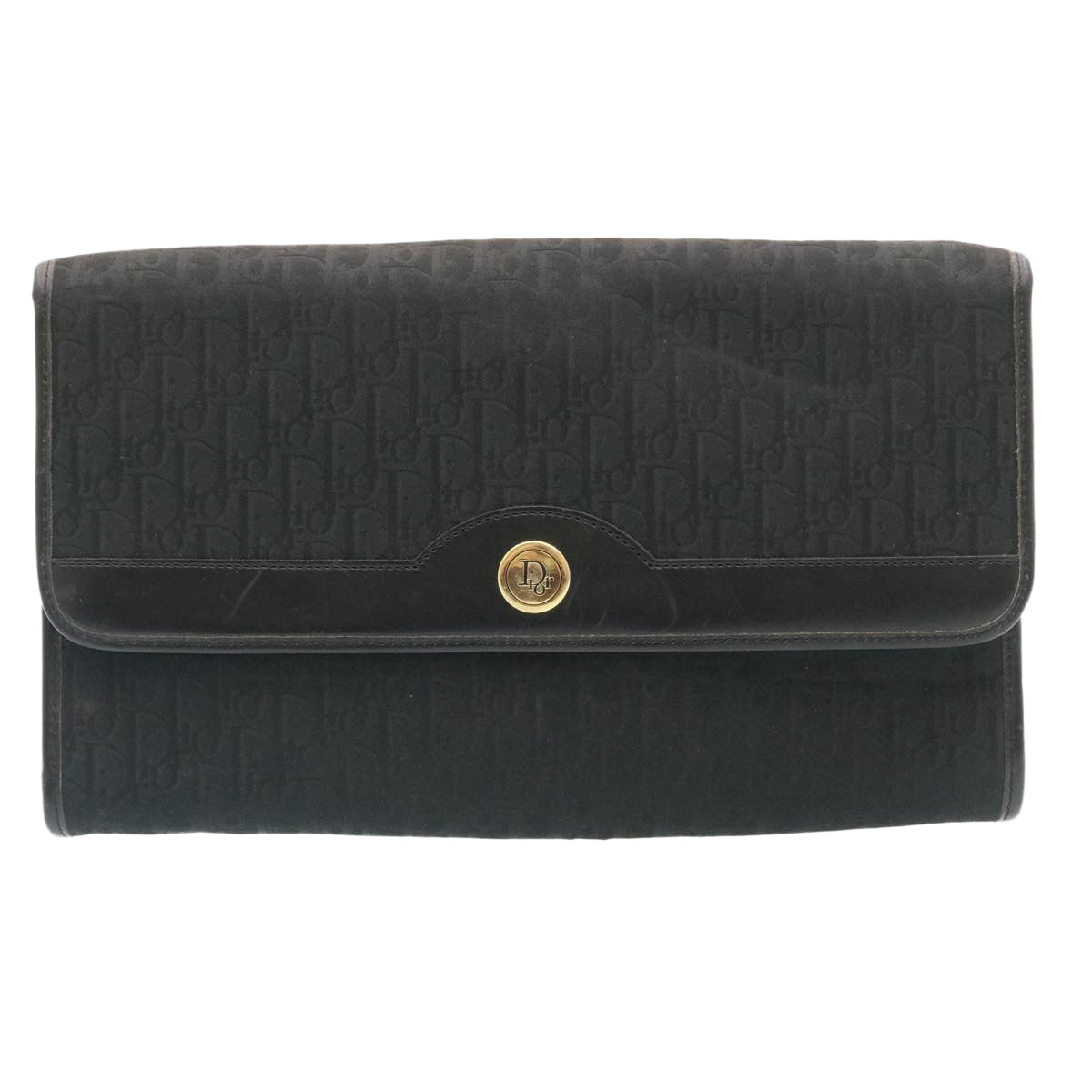 CHRISTIAN DIOR Trotter Canvas Chain Shoulder Bag Black Auth am1985g