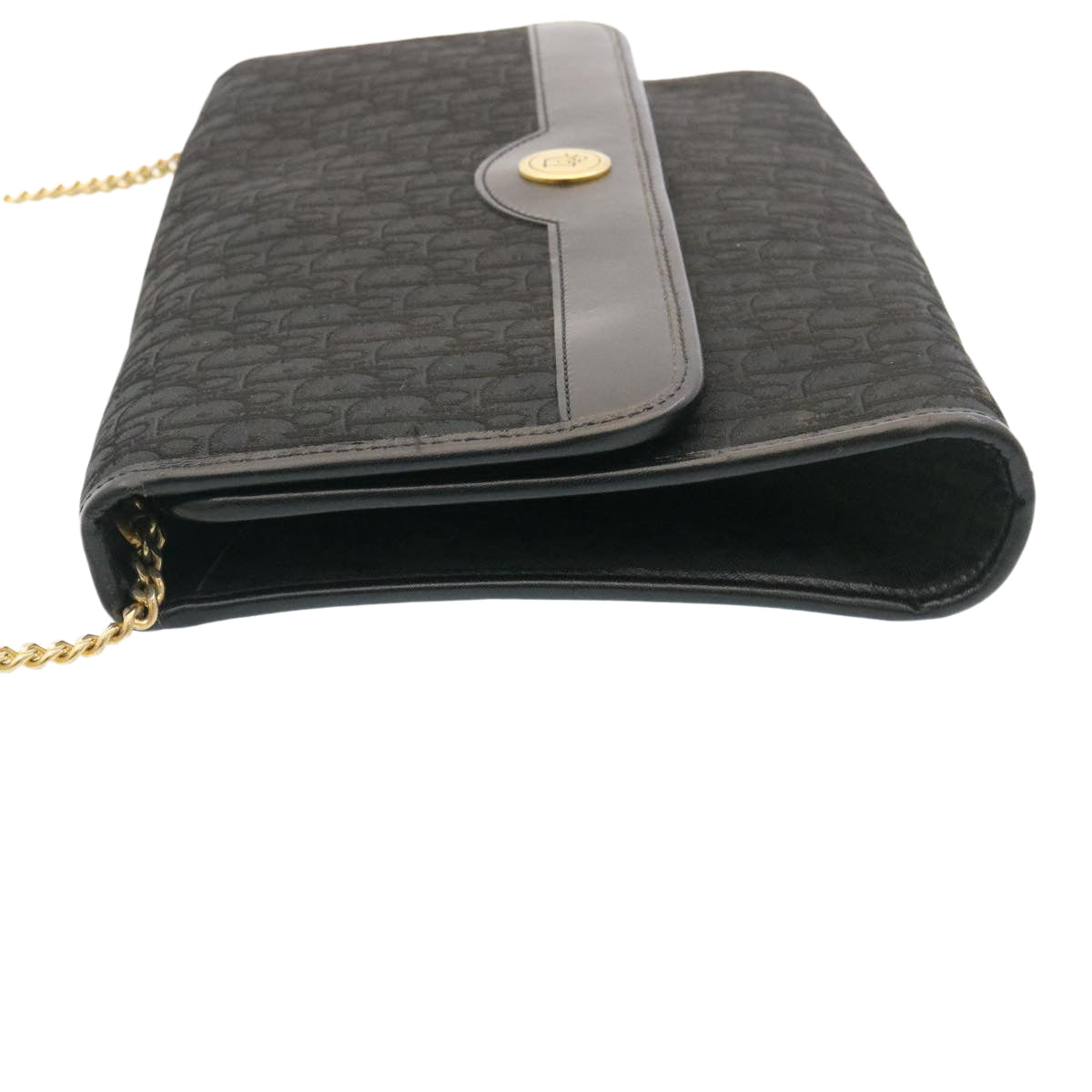 CHRISTIAN DIOR Trotter Canvas Chain Shoulder Bag Black Auth am1985g