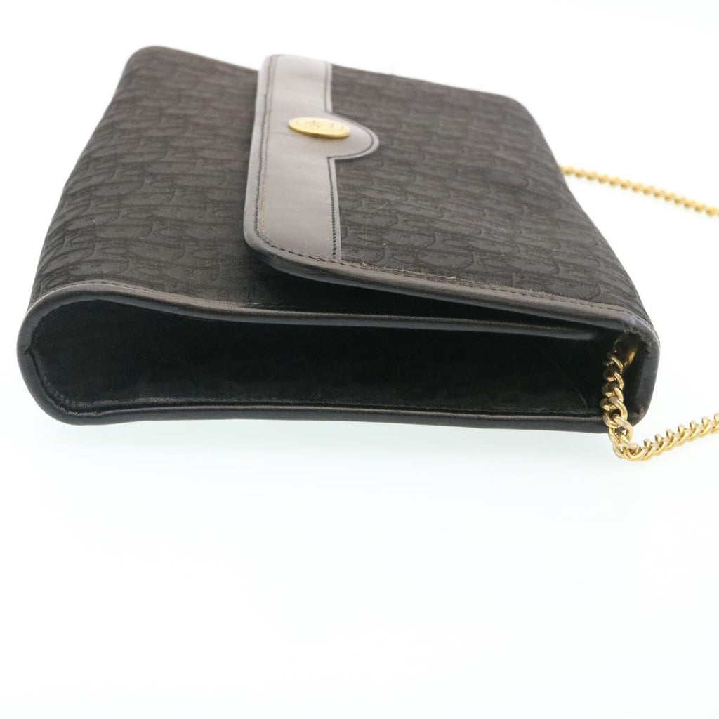 CHRISTIAN DIOR Trotter Canvas Chain Shoulder Bag Black Auth am1985g