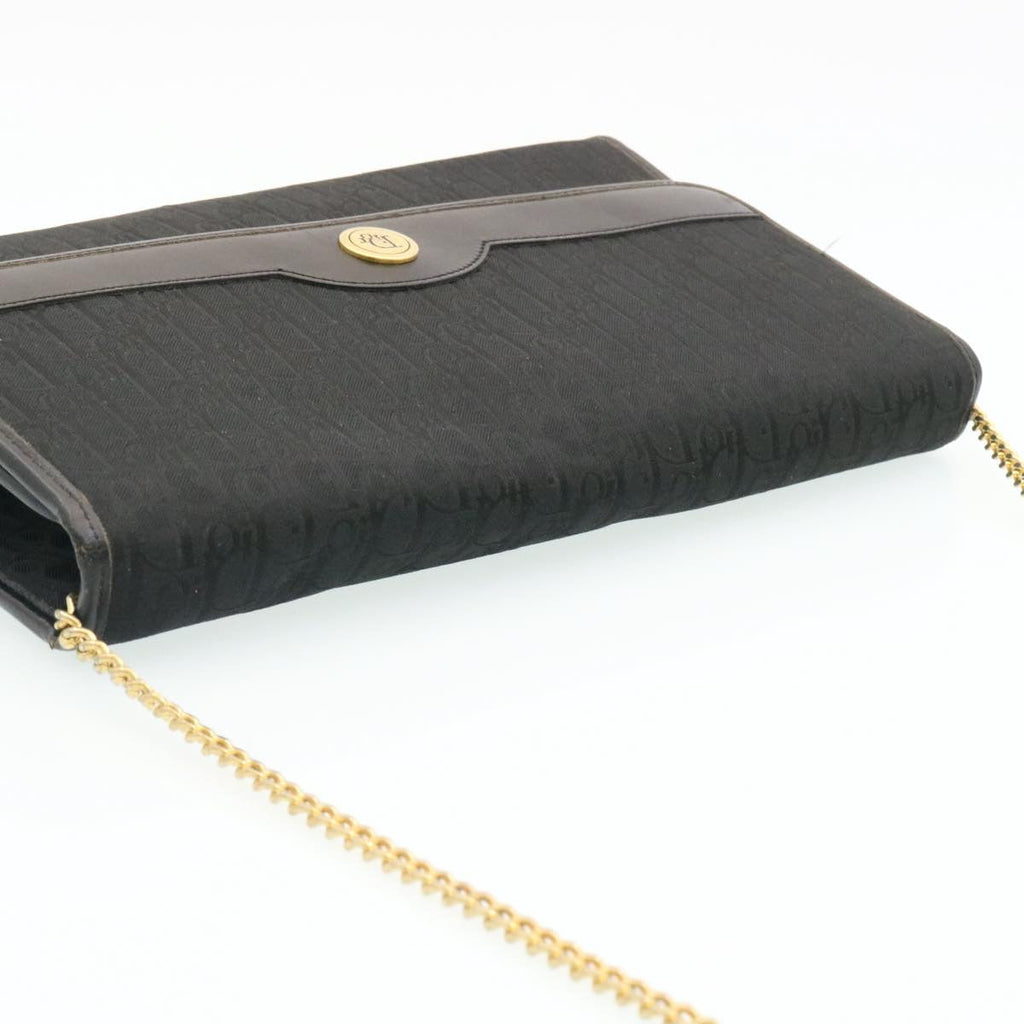 CHRISTIAN DIOR Trotter Canvas Chain Shoulder Bag Black Auth am1985g
