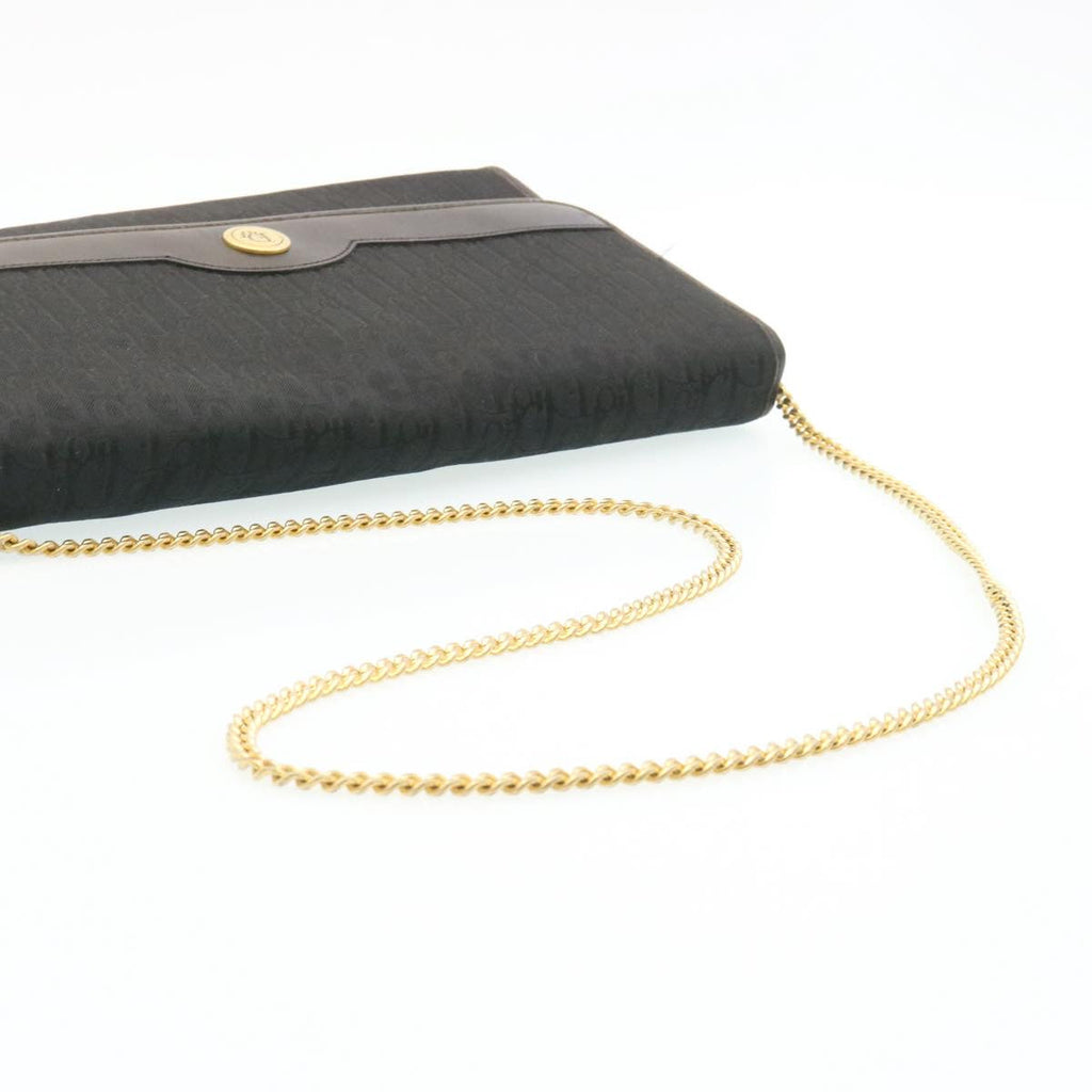 CHRISTIAN DIOR Trotter Canvas Chain Shoulder Bag Black Auth am1985g