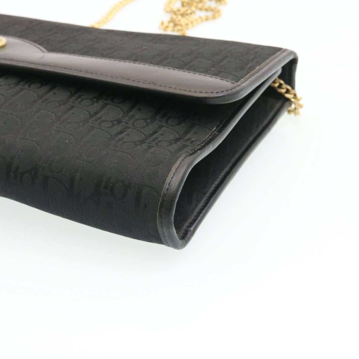 CHRISTIAN DIOR Trotter Canvas Chain Shoulder Bag Black Auth am1985g