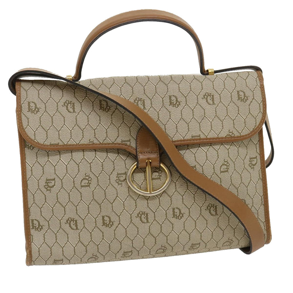 CHRISTIAN DIOR Honeycomb Canvas Hand Bag PVC Leather 2way Beige Auth am2383g
