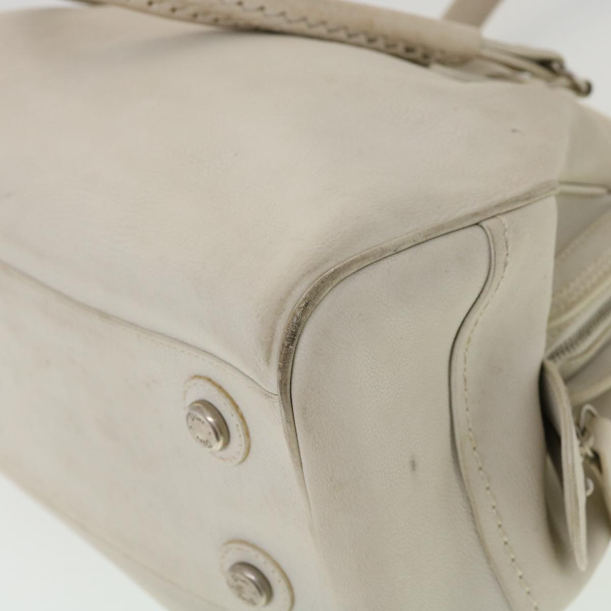 CHRISTIAN DIOR Shoulder Bag Leather White Auth am2766g