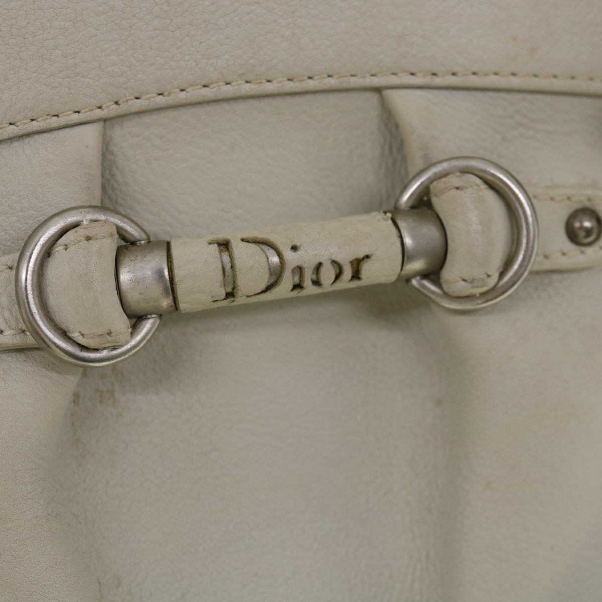 CHRISTIAN DIOR Shoulder Bag Leather White Auth am2766g