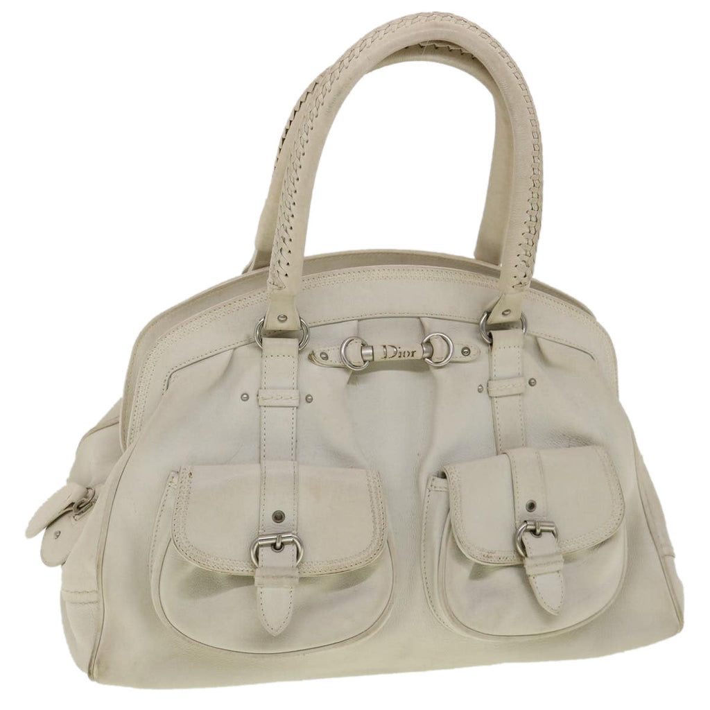 CHRISTIAN DIOR Shoulder Bag Leather White Auth am2766g