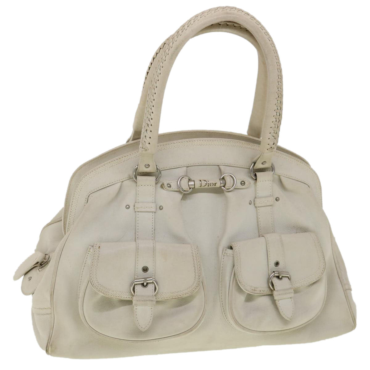 CHRISTIAN DIOR Shoulder Bag Leather White Auth am2766g