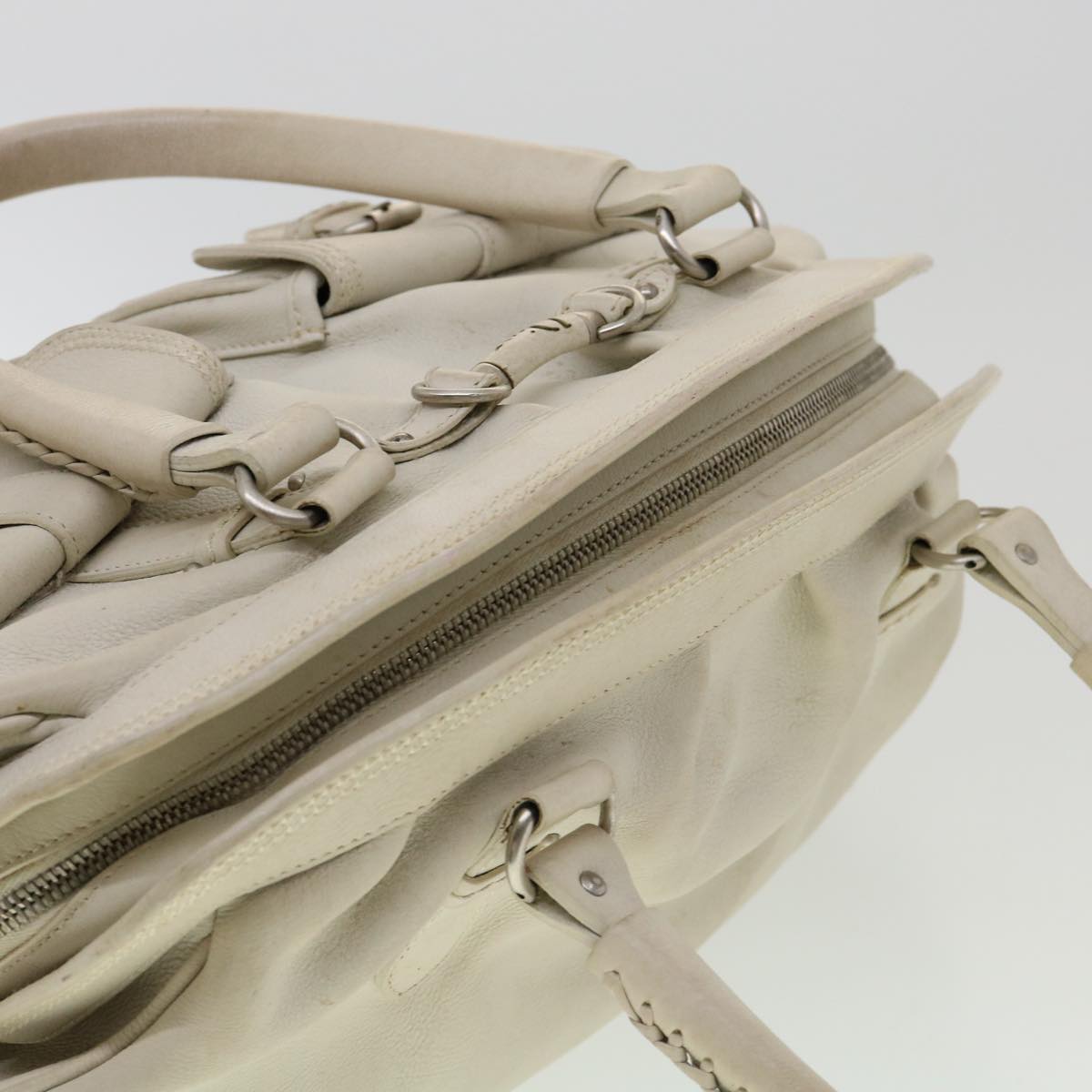 CHRISTIAN DIOR Shoulder Bag Leather White Auth am2766g