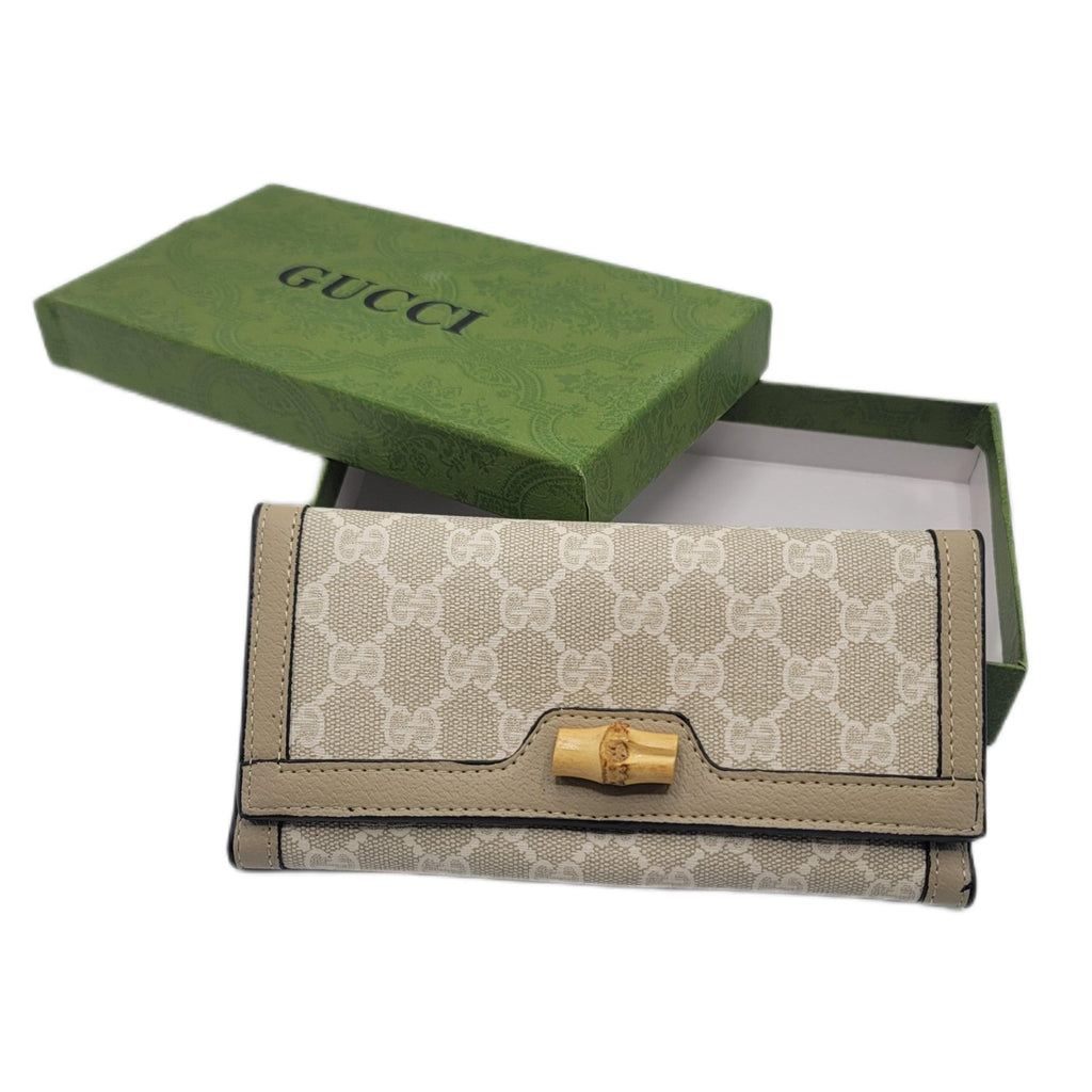 Gucci 3 Fold Wallet Beige Bamboo