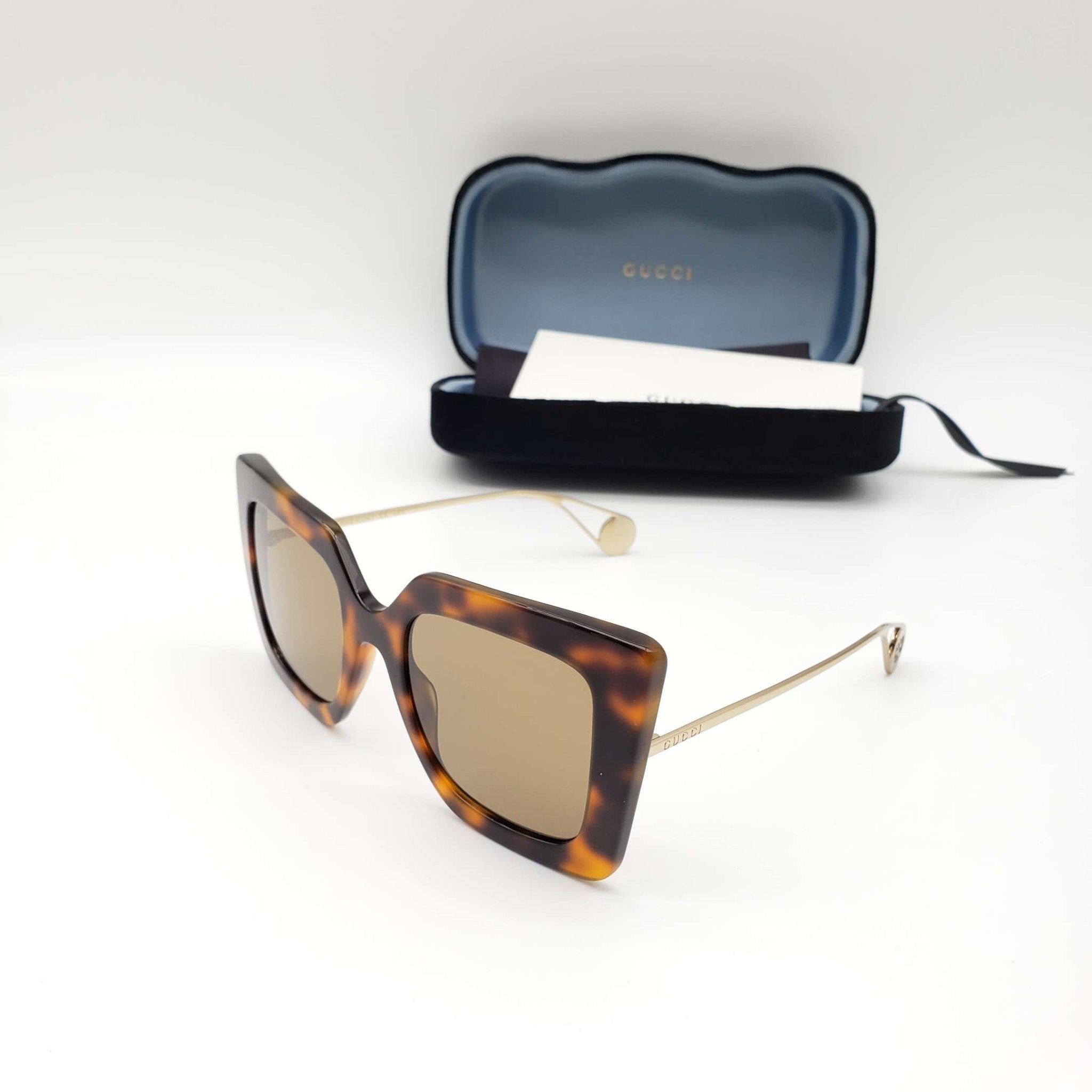 Gucci Havana Gold Brown Square Ladies Sunglasses