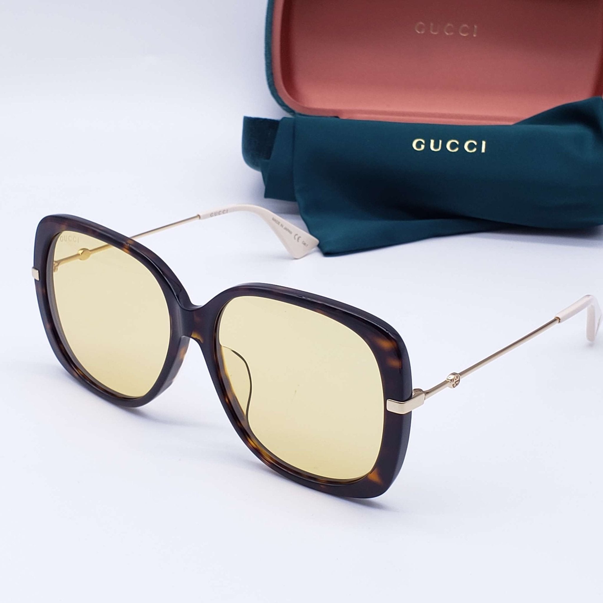 Gucci Yellow Rectangular Ladies Sunglasses Brand New