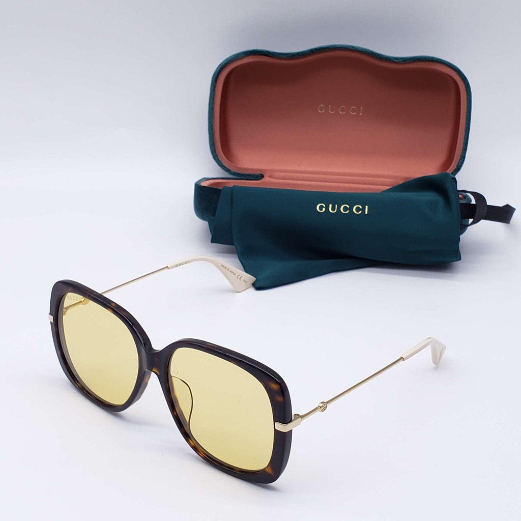 Gucci Yellow Rectangular Ladies Sunglasses Brand New