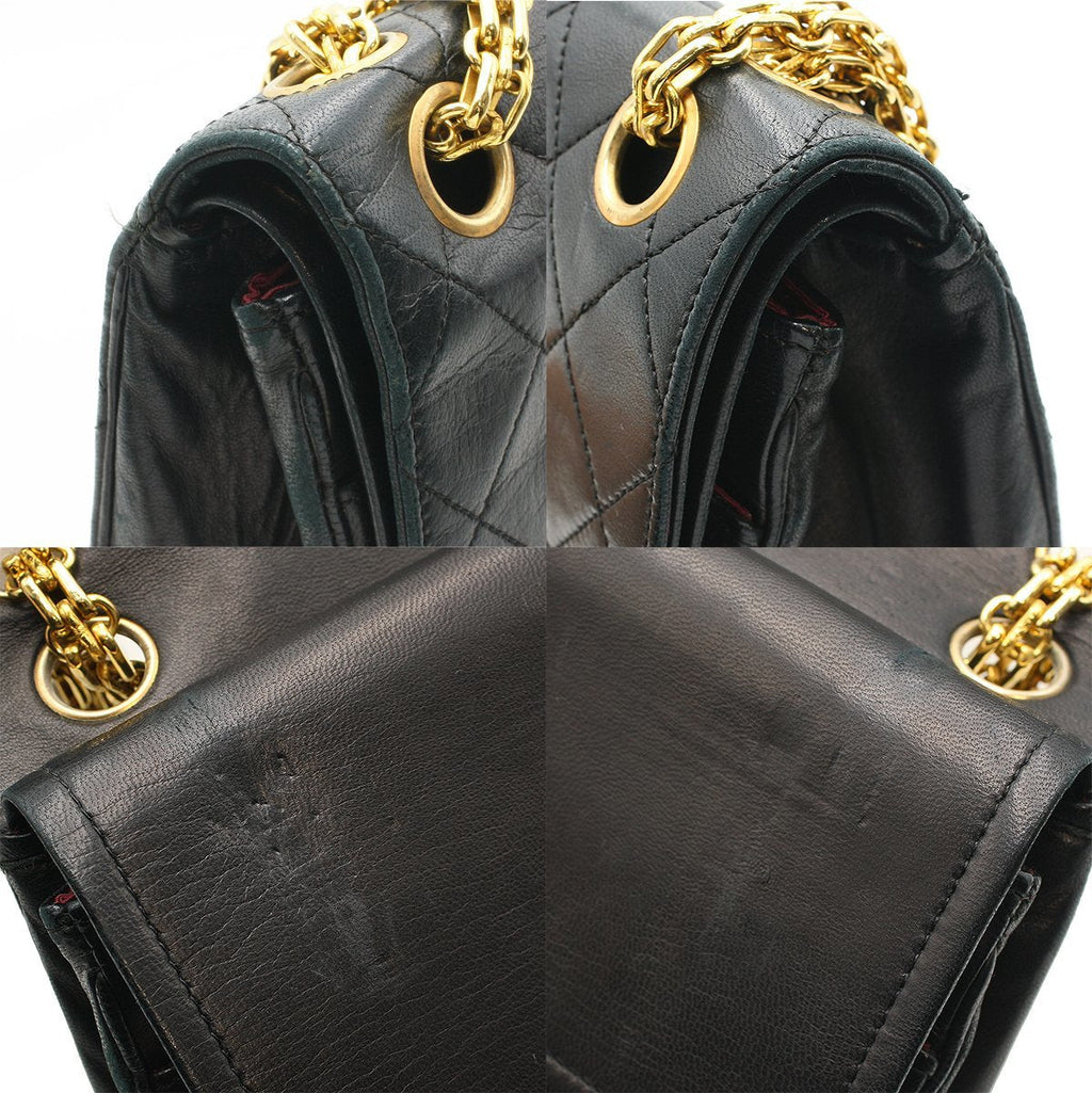 Chanel Vintage Double Flap Chain Shoulder Bag Black Lambskin