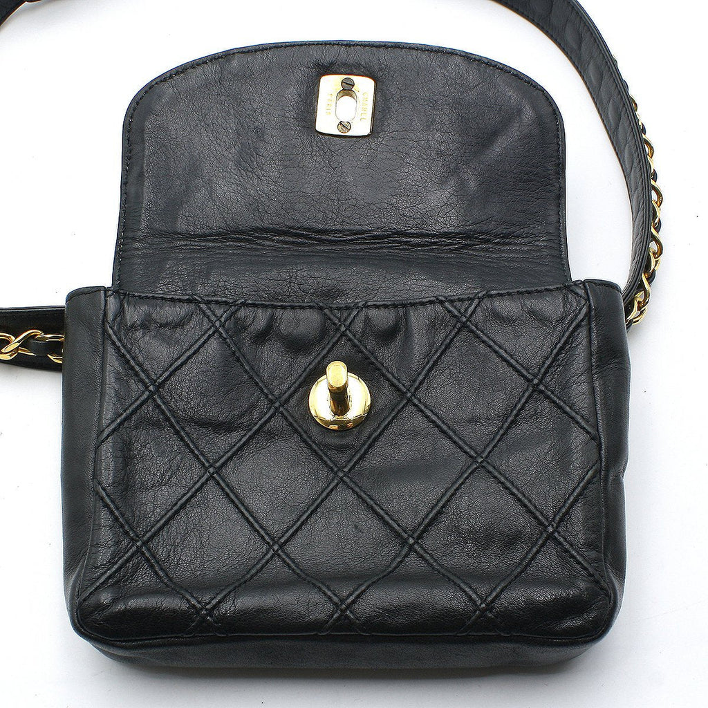 Chanel Vintage Lambskin Leather Belt Bum Waist Bag Black