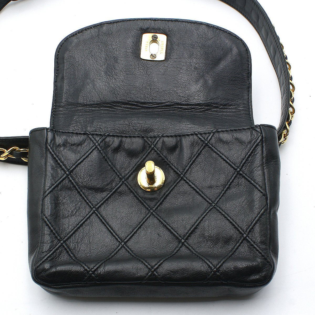 Chanel Vintage Lambskin Leather Belt Bum Waist Bag Black