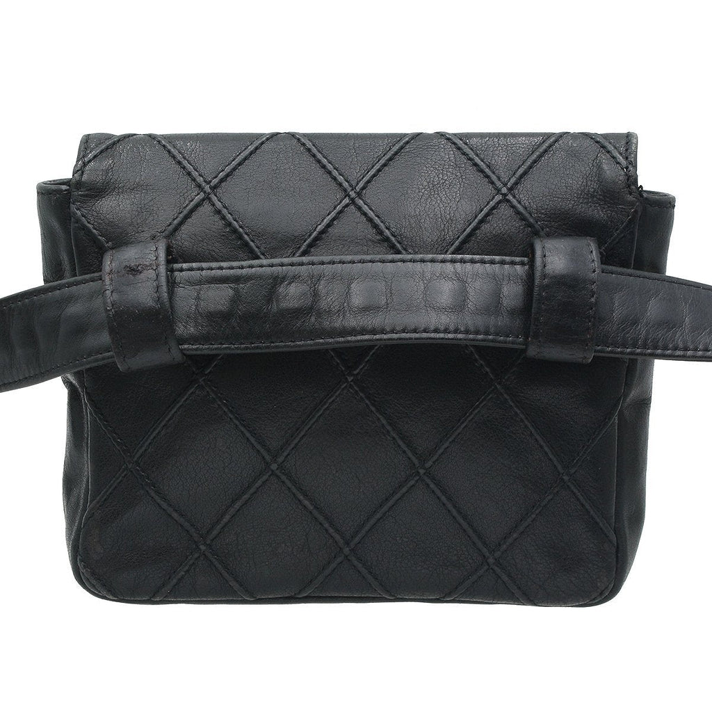 Chanel Vintage Lambskin Leather Belt Bum Waist Bag Black