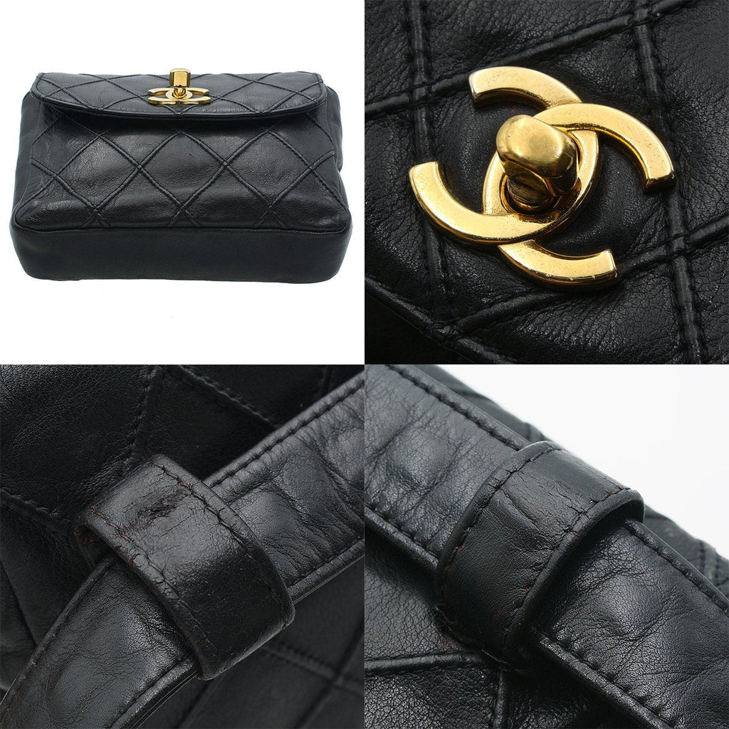 Chanel Vintage Lambskin Leather Belt Bum Waist Bag Black