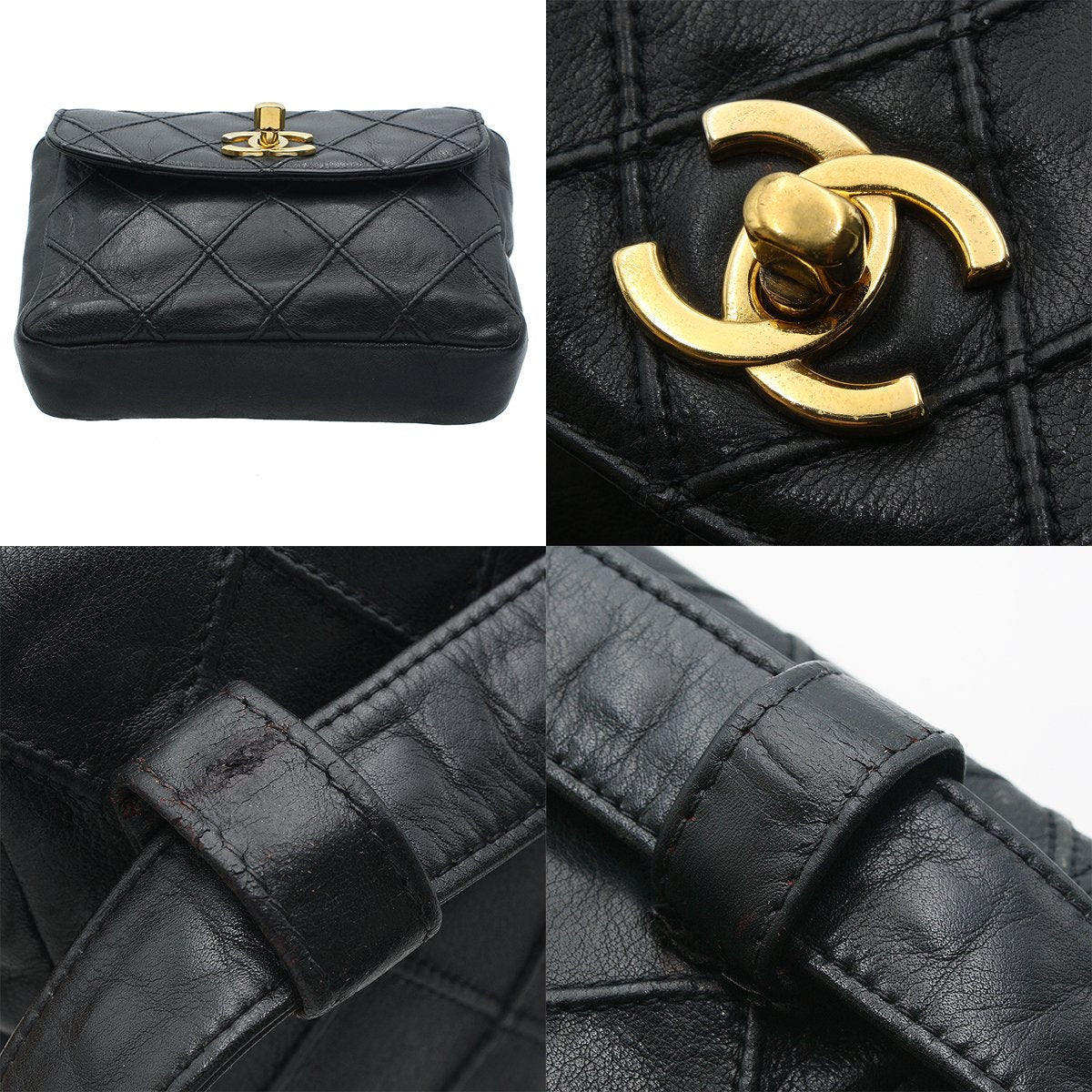 Chanel Vintage Lambskin Leather Belt Bum Waist Bag Black