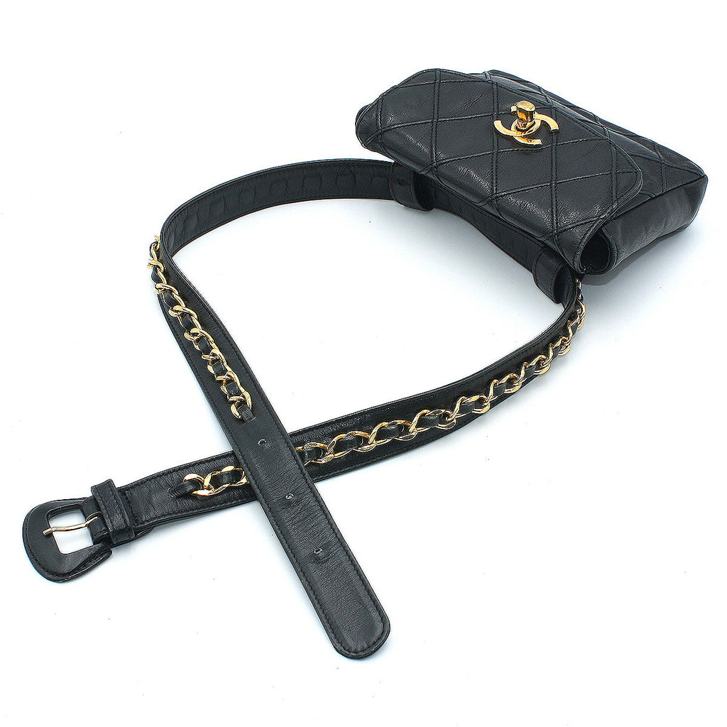 Chanel Vintage Lambskin Leather Belt Bum Waist Bag Black