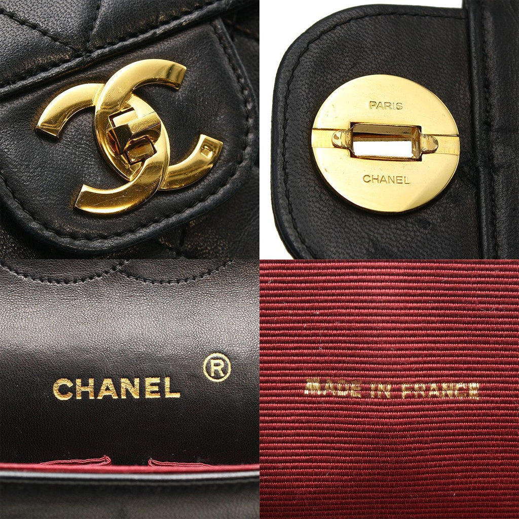 Chanel Vintage Double Flap Chain Shoulder Bag Black Lambskin