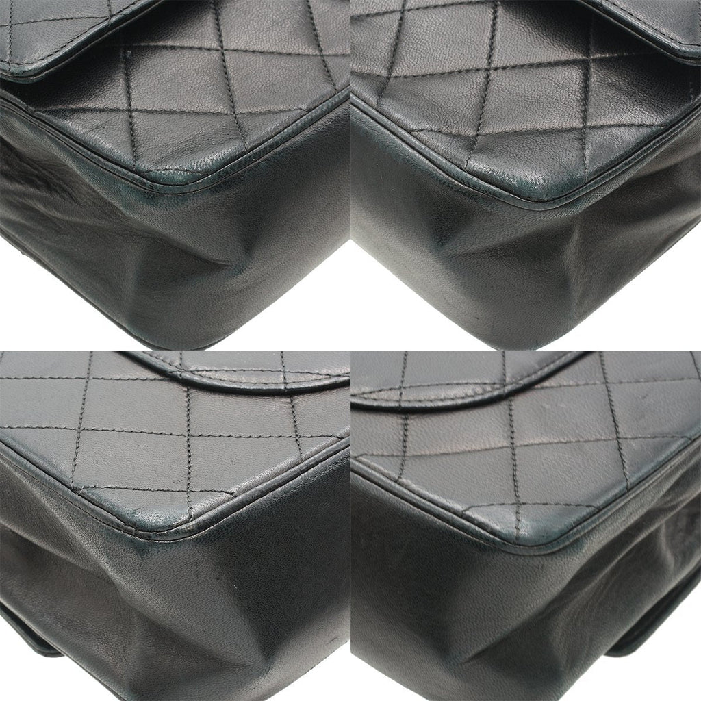 Chanel Vintage Double Flap Chain Shoulder Bag Black Lambskin