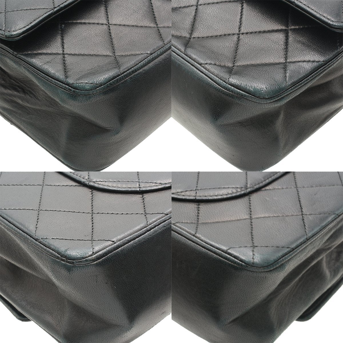 Chanel Vintage Double Flap Chain Shoulder Bag Black Lambskin
