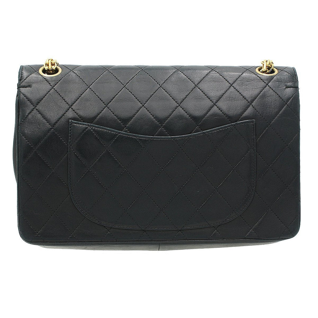 Chanel Vintage Double Flap Chain Shoulder Bag Black Lambskin