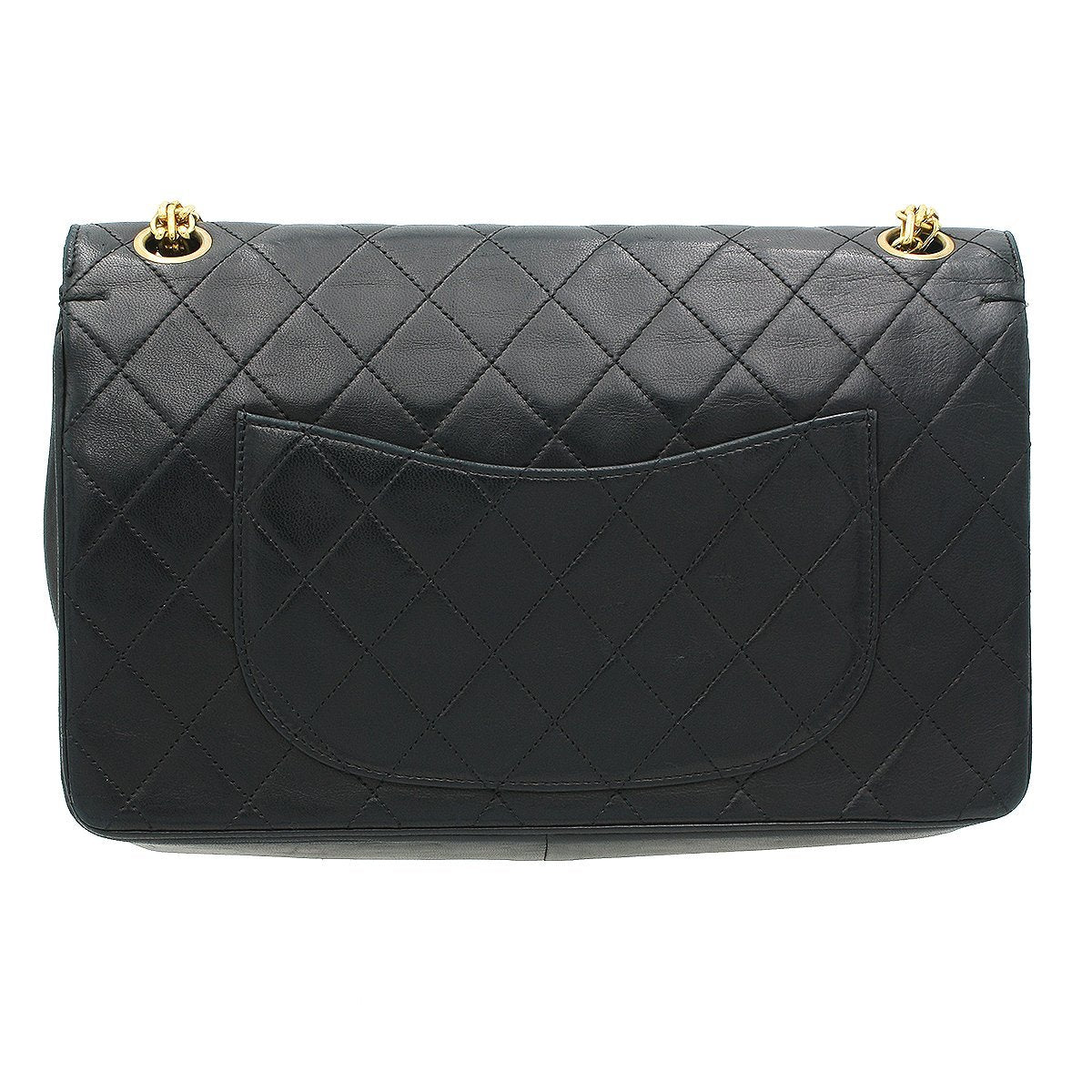 Chanel Vintage Double Flap Chain Shoulder Bag Black Lambskin