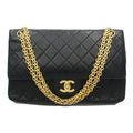 Chanel Vintage Double Flap Chain Shoulder Bag Black Lambskin
