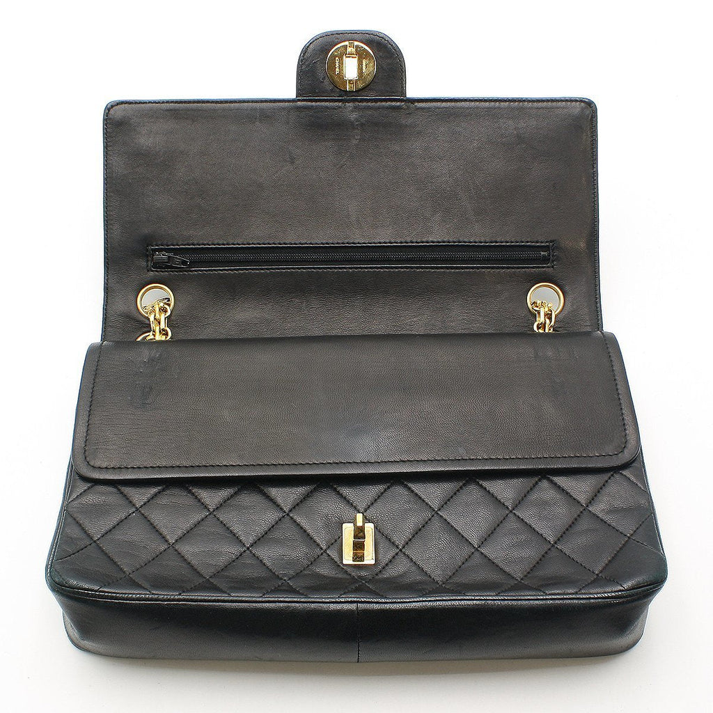 Chanel Vintage Double Flap Chain Shoulder Bag Black Lambskin