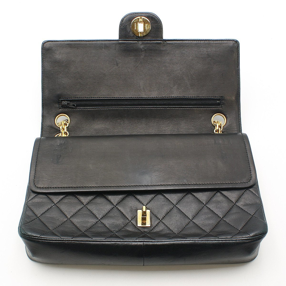 Chanel Vintage Double Flap Chain Shoulder Bag Black Lambskin