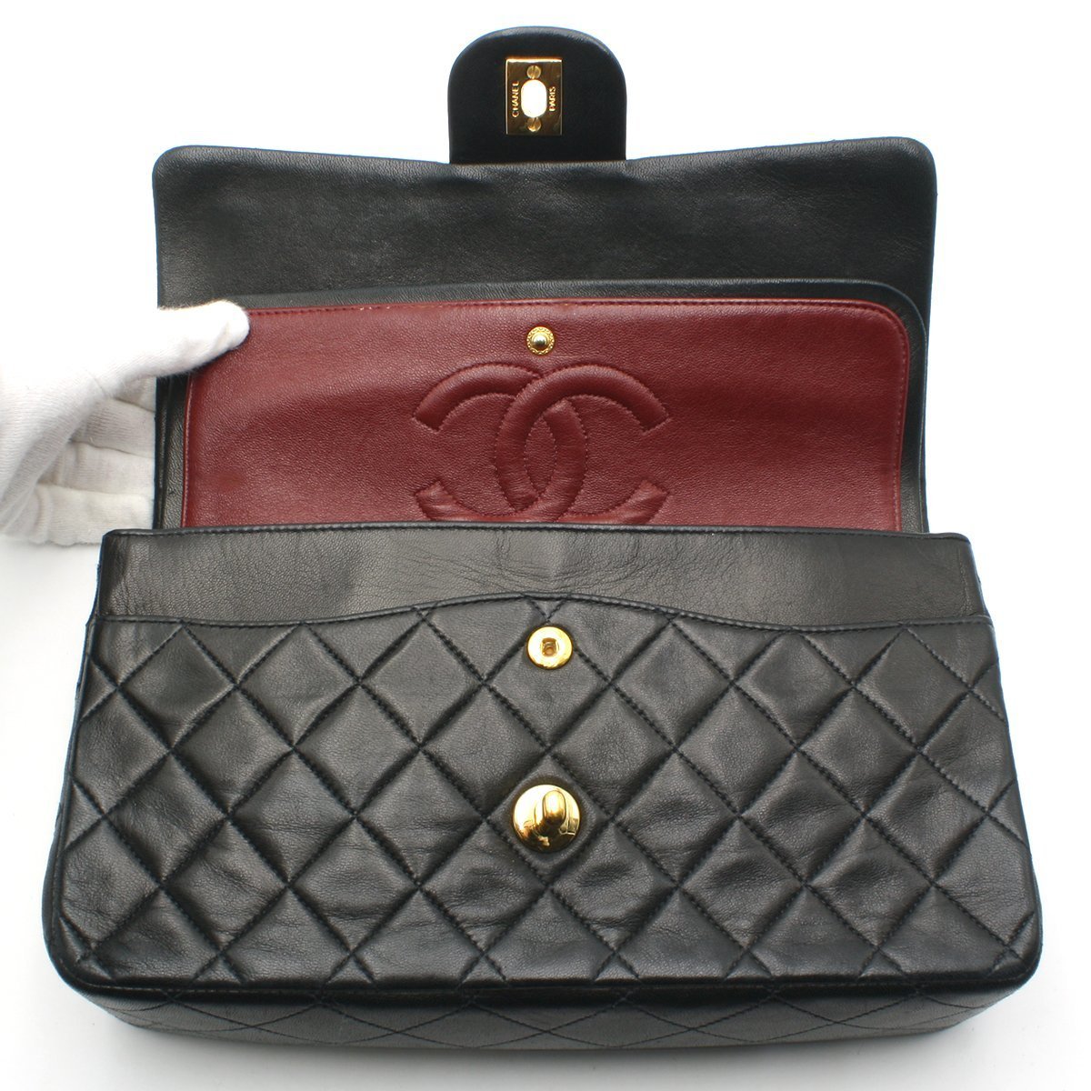 Chanel Vintage Classic Double Flap Shoulder Bag Medium Black Lambskin