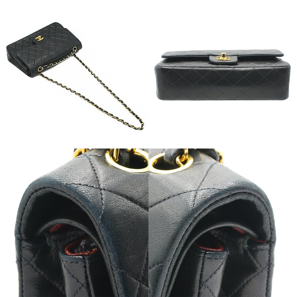 Chanel Vintage Classic Double Flap Shoulder Bag Medium Black Lambskin