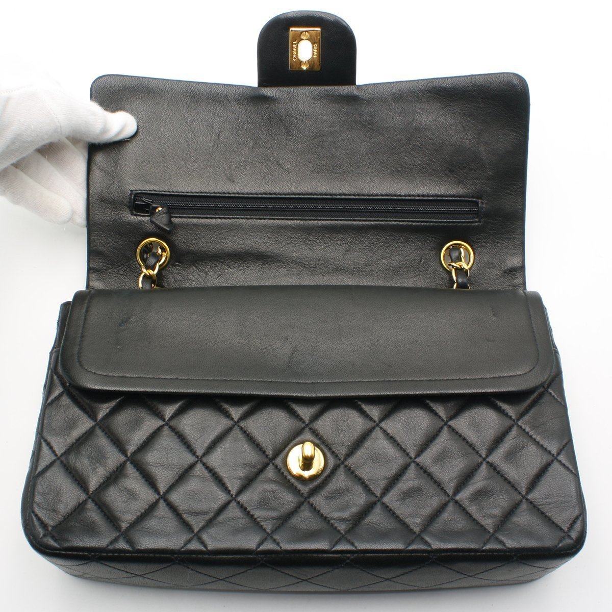 Chanel Vintage Classic Double Flap Shoulder Bag Medium Black Lambskin