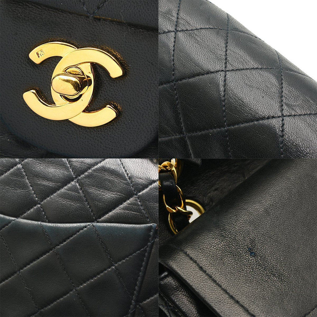 Chanel Vintage Classic Double Flap Shoulder Bag Medium Black Lambskin