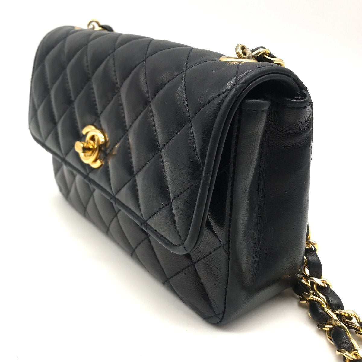 Vintage Chanel Matellasse Lambskin Mini Chain Shoulder Bag Navy