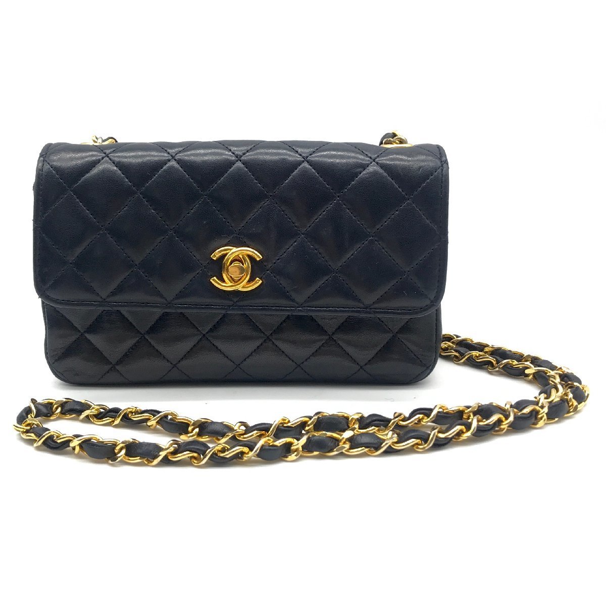 Vintage Chanel Matellasse Lambskin Mini Chain Shoulder Bag Navy