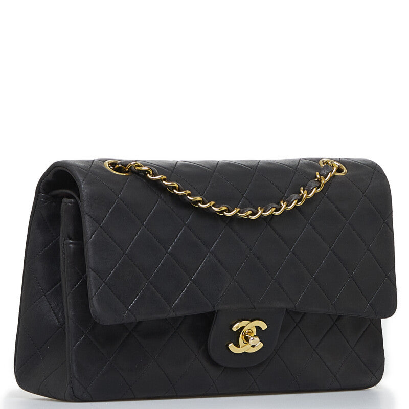 Chanel Vintage Classic Double Flap Shoulder Bag Medium Black Lambskin