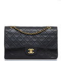 Chanel Vintage Classic Double Flap Shoulder Bag Medium Black Lambskin