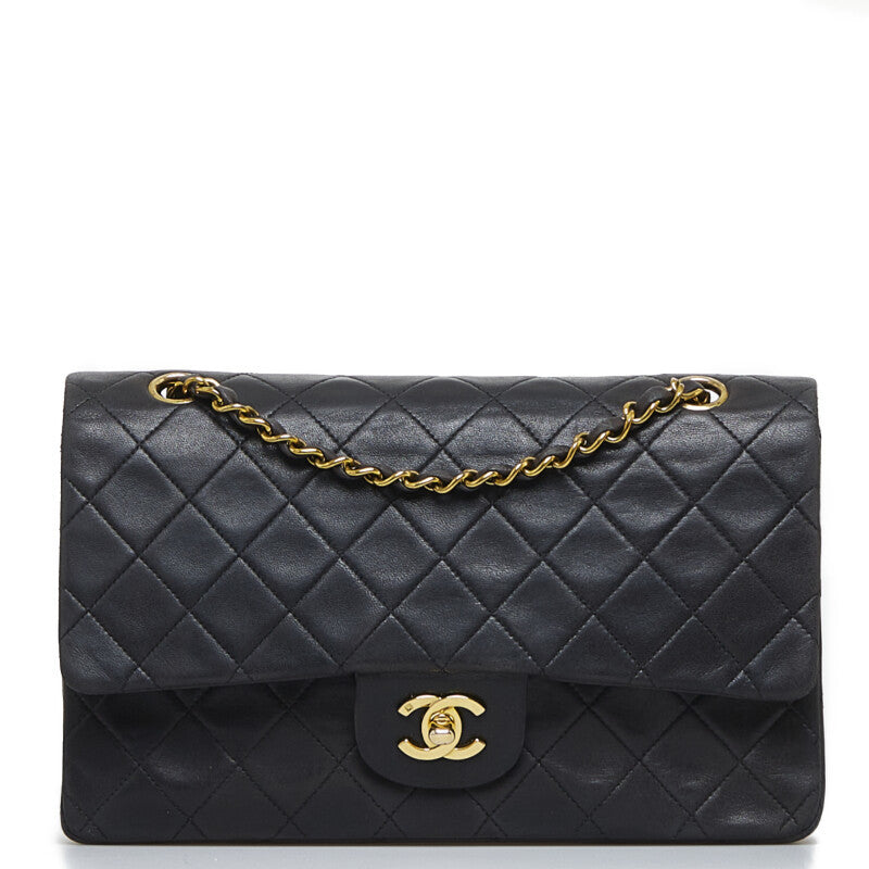 Chanel Vintage Classic Double Flap Shoulder Bag Medium Black Lambskin