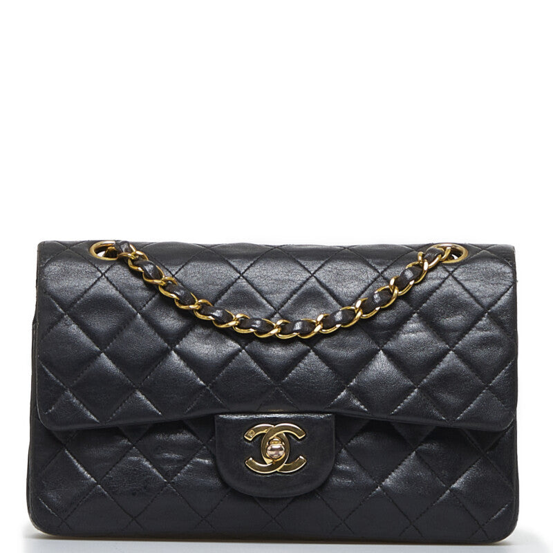 Chanel Vintage Classic Double Flap Shoulder Bag Small Black Lambskin