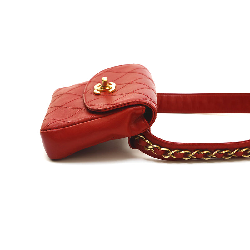 Chanel Belt Bag Bum Bag Lambskin Leather Red Vintage