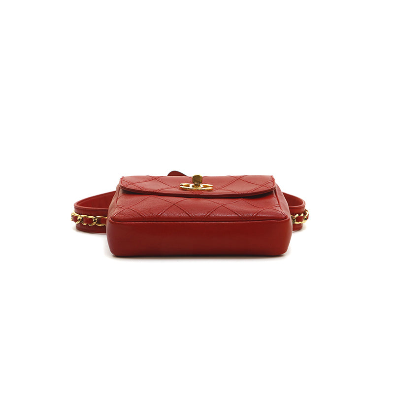 Chanel Belt Bag Bum Bag Lambskin Leather Red Vintage