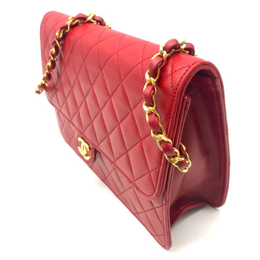 Vintage Chanel Red Quilted Lambskin Leather Flap Shoulder Bag